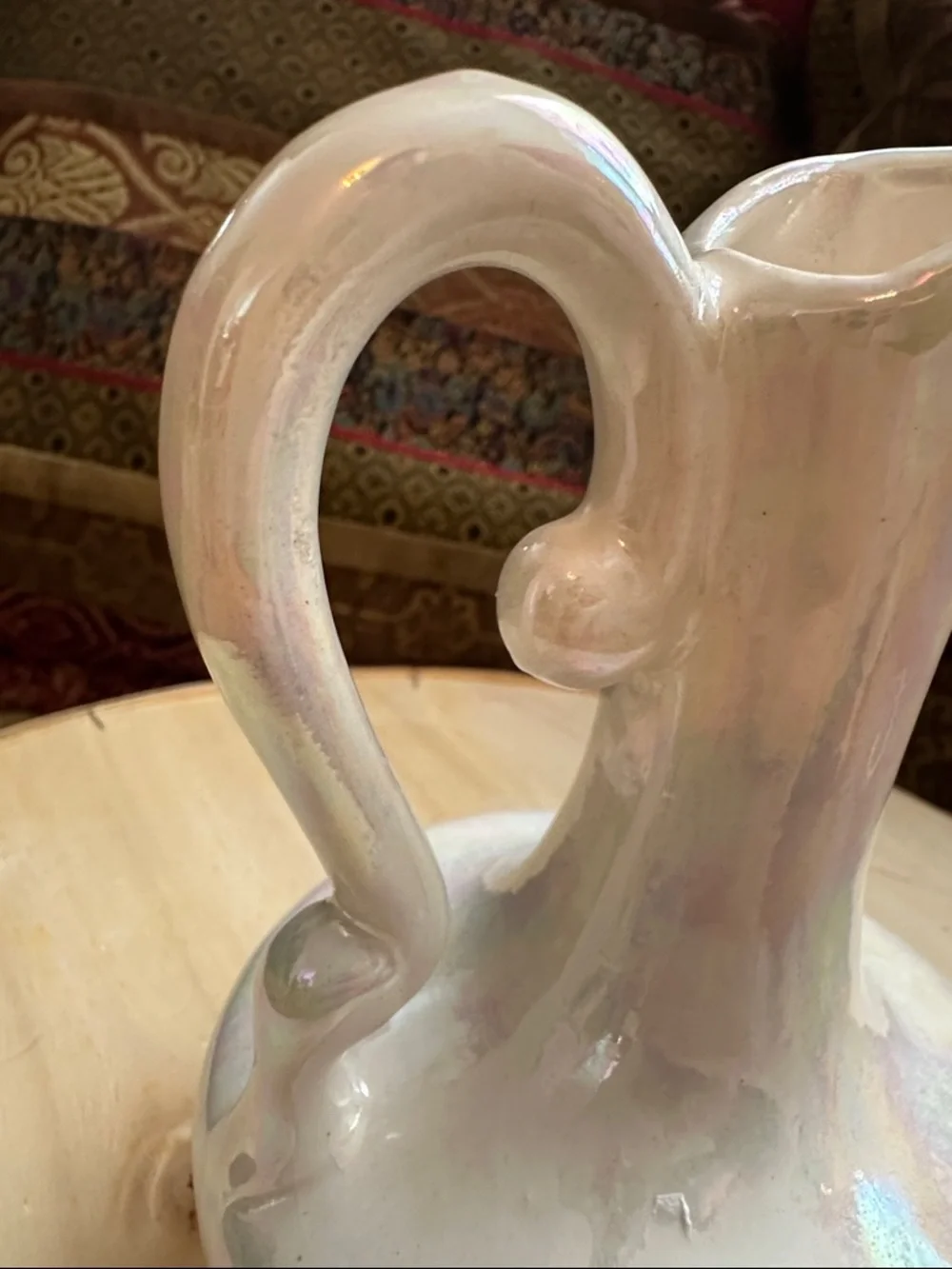 Iridescent White vintage Ceramic Pitcher/Bud Vase - Picture 4 of 8